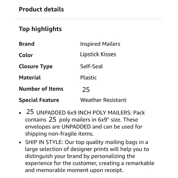 Inspired Mailers Weather Resistant Red Lips Poly Mailers Size 6โx9โ Lot of 25 - Picture 9 of 15